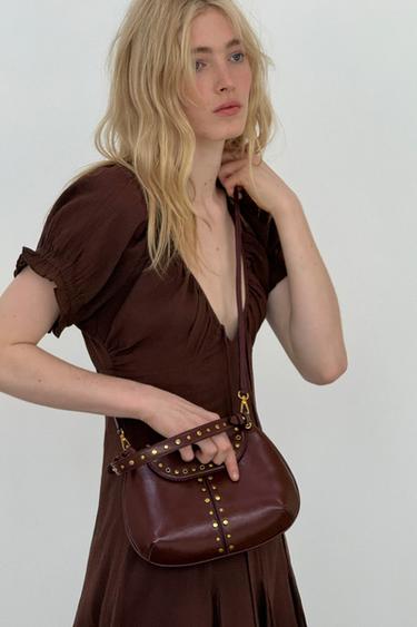 STUDDED SHOULDER BAG - Burgundy Red by Zara