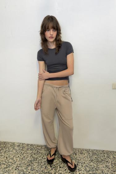 ADJUSTABLE GATHERED T-SHIRT - Charcoal grey by Zara