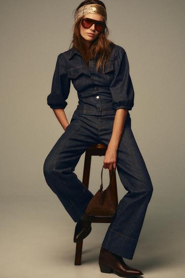 Z1975 FITTED DENIM PUFF SLEEVE SHIRT - Blue by Zara