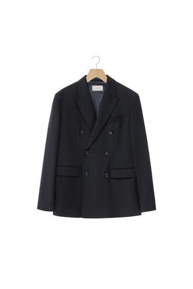 DOUBLE-BREASTED 100% WOOL FLANNEL BLAZER - Dark navy by Zara