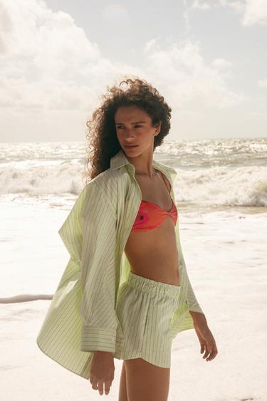 POPLIN STRIPED SHORTS - Light lime green by Zara