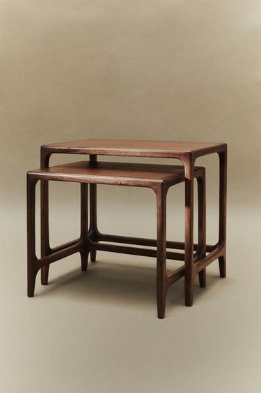 WOODEN NEST OF SIDE TABLES (SET OF 2) - Dark brown by Zara