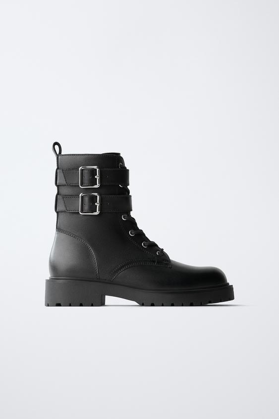 LEATHER DOUBLE BUCKLE BOOTS - Black by Zara - Image 0