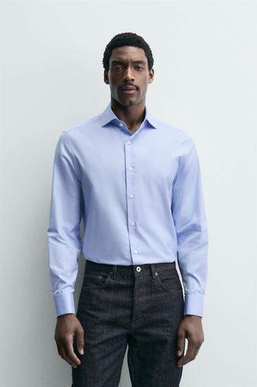 TEXTURED SHIRT WITH CUFFLINKS - Sky blue by Zara