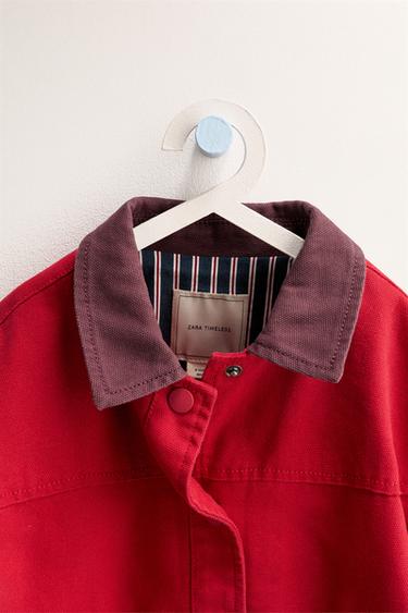 ZARA TIMELESS - CONTRAST COLLAR CANVAS JACKET - Red by Zara