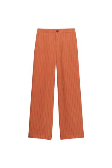 STRIPED STRAIGHT-LEG TROUSERS - Russet by Zara