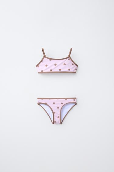 6-14 YEARS / POLKA DOT BIKINI WITH CONTRAST TRIM - Dusty pink by Zara