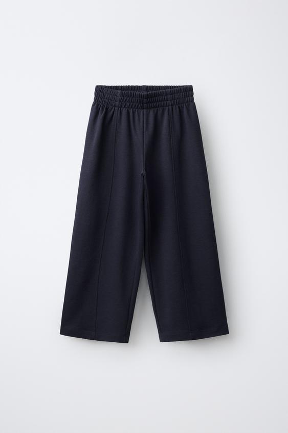 WIDE-LEG INTERLOCK TROUSERS - Navy blue by Zara - Image 0