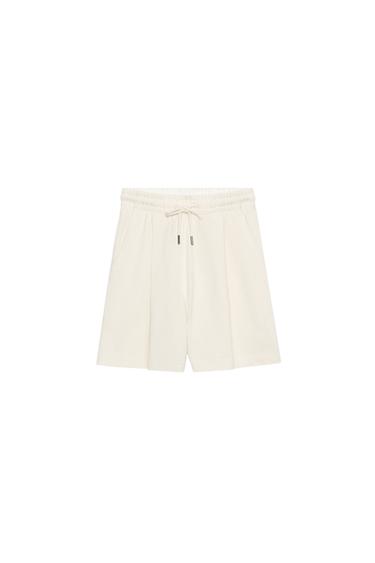 PLEATED HEAVY COTTON BERMUDA SHORTS - Ecru by Zara
