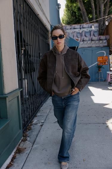 FAUX SUEDE BOMBER JACKET - Chocolate by Zara
