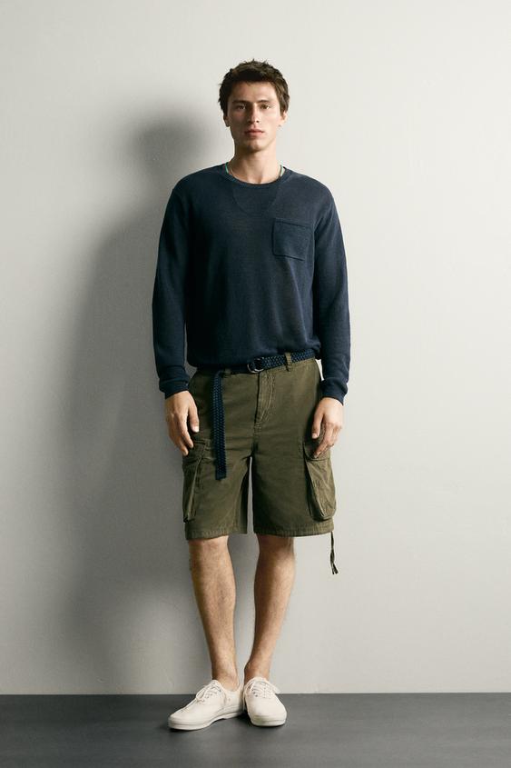 REGULAR FIT CARGO BERMUDA SHORTS WITH TABS - Khaki by Zara - Image 0