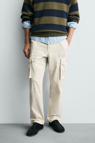 RELAXED FIT CARGO TROUSERS - Stone by Zara