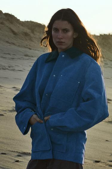 OVERSIZED SUEDE CONTRAST JACKET - Intense blue by Zara
