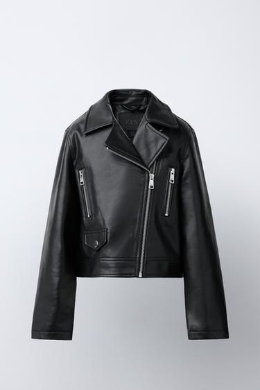 LEATHER EFFECT BIKER JACKET - Black by Zara