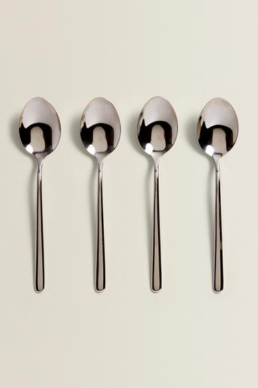 PACK OF SHINY STEEL DESSERT SPOONS (PACK OF 4) - Multicoloured by Zara