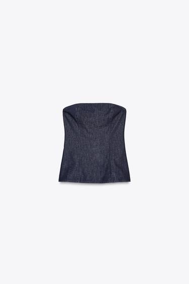 TRF DENIM BANDEAU TOP - Dark indigo by Zara