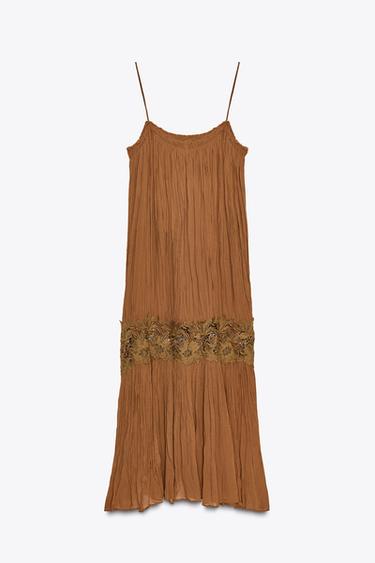 ZW COLLECTION CRINKLED EMBROIDERED DRESS - Brown by Zara