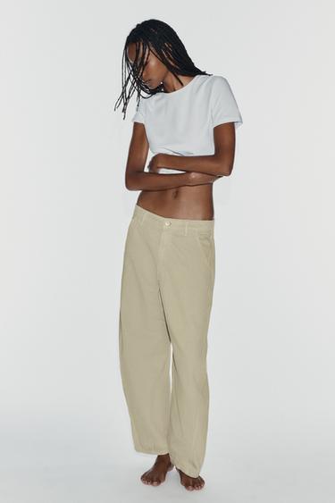 TRF MID-WAIST BARREL CHINO JEANS - Mid-green by Zara