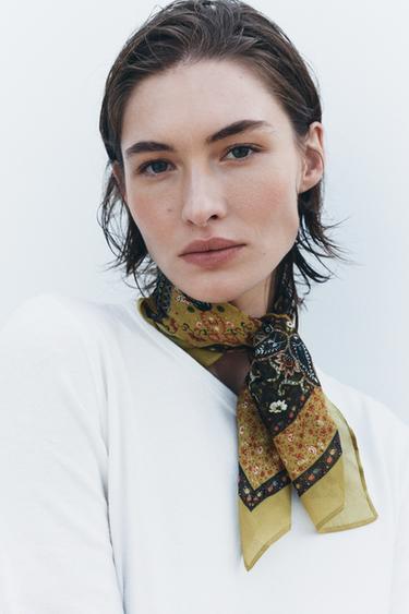 PRINTED VISCOSE SCARF - Khaki by Zara - Image 0