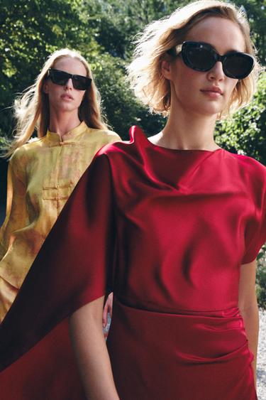 SATIN MIDI DRESS WITH CAPE DETAIL - Mid-red by Zara