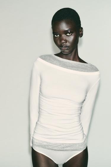 BOAT NECK T-SHIRT - White by Zara