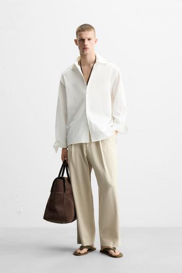 TEXTURED SHIRT WITH PIPING - White by Zara - Image 0