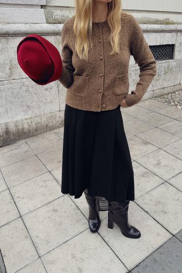 COVERED BUTTON KNIT CARDIGAN - Dark mink by Zara