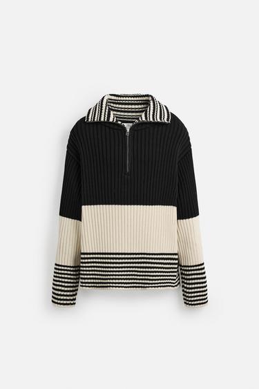 LIMITED EDITION STRIPE ZIP-NECK SWEATER - Ecru by Zara
