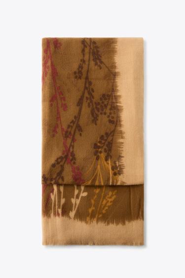 FLORAL PRINT SCARF - camel by Zara