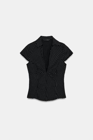 POLKA DOT CORSETRY-INSPIRED POPLIN TOP - Black / White by Zara