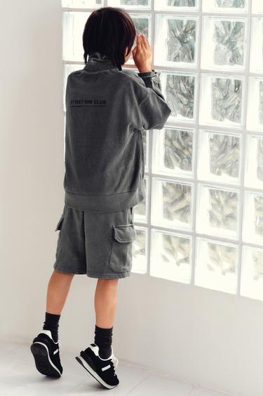 SHORT SLEEVE SWEATSHIRT AND CARGO BERMUDA SHORTS SET - Anthracite grey by Zara