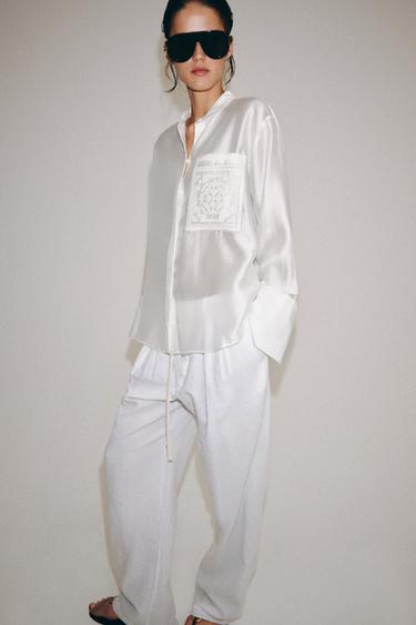 ZW COLLECTION EMBROIDERED POCKET SHIRT - White by Zara