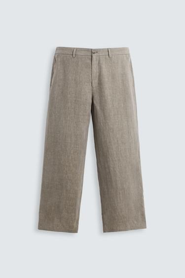 100% WASHED LINEN SUIT TROUSERS - Mink by Zara