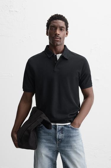 BASIC TEXTURED POLO SHIRT - Black by Zara