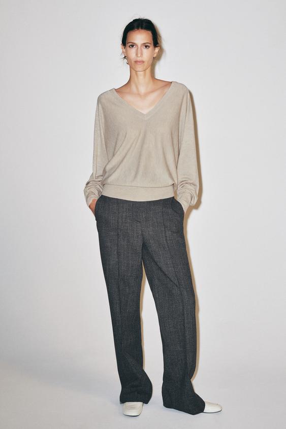V-NECK WOOL BLEND JUMPER - Sand / Marl by Zara - Image 0