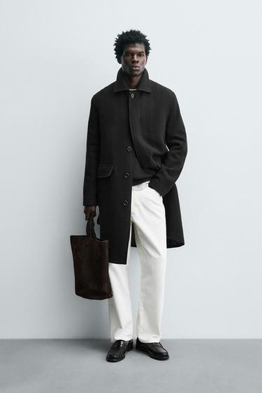 100% WOOL HERRINGBONE COAT - Dark khaki by Zara