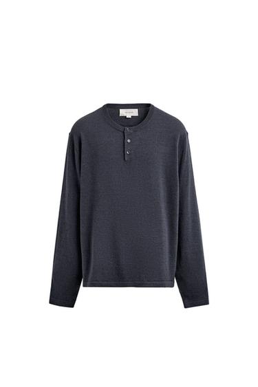 LINEN-WOOL HENLEY JUMPER - Dark indigo by Zara