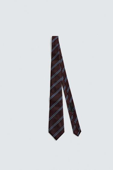100% SILK STRIPED TIE - Burgundy by Zara