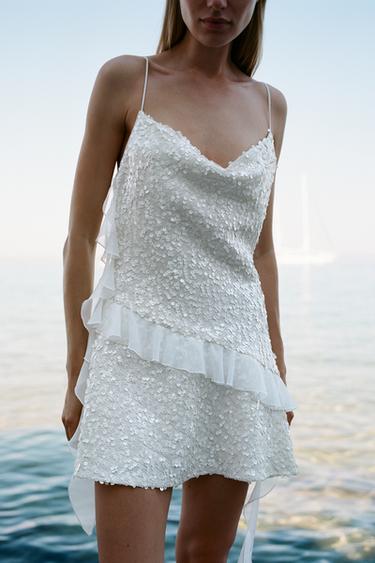 SEQUINNED RUFFLE MINI DRESS - White by Zara
