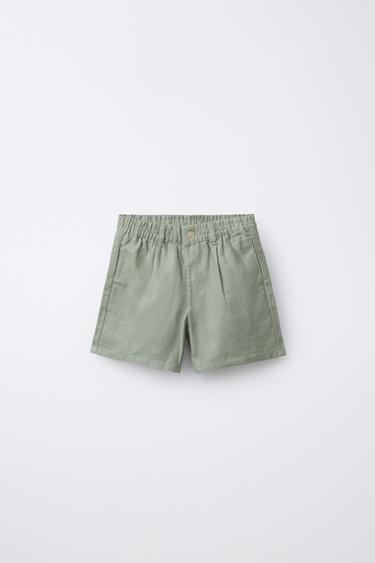 100% LINEN BERMUDA SHORTS - Khaki by Zara