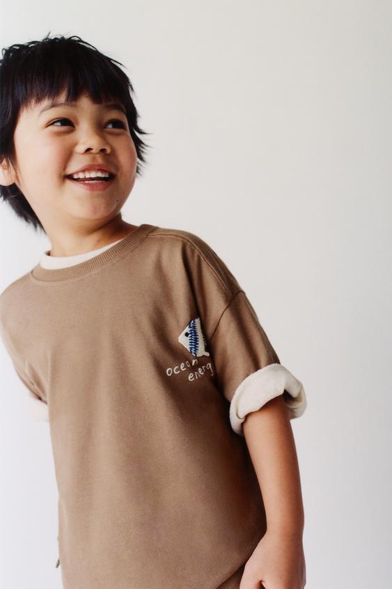 CROCHET PATCH T-SHIRT - Light brown by Zara - Image 0