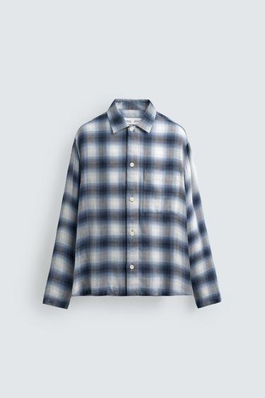 FLOWING CHECK SHIRT - Grey / Blue by Zara