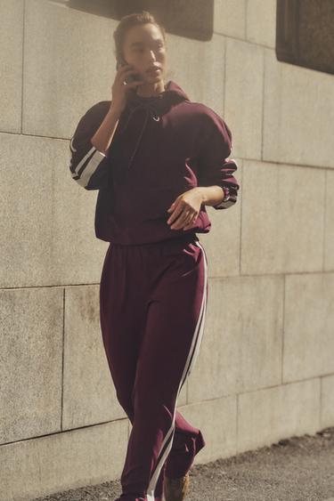 HOODED JACKET WITH SIDE TAPING - Burgundy by Zara - Image 0
