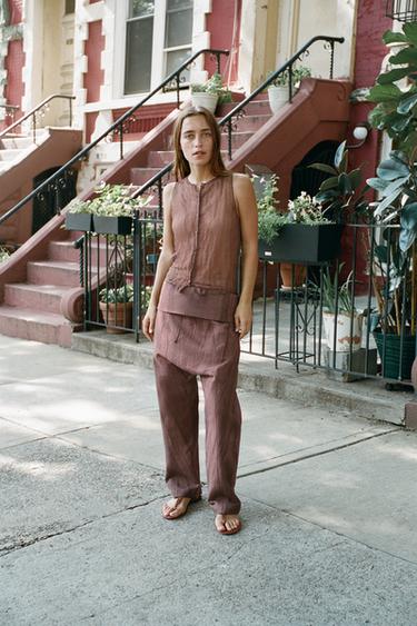 CREASED-EFFECT BUTTON TOP - Brown by Zara