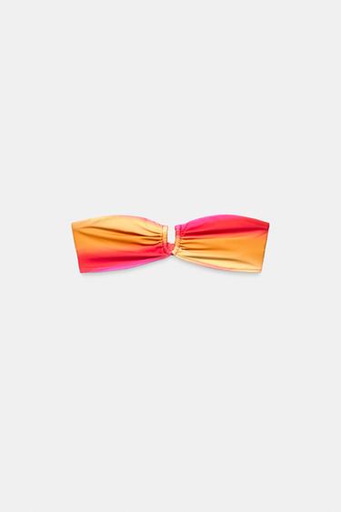 STRIPED BANDEAU BIKINI TOP - Pink by Zara