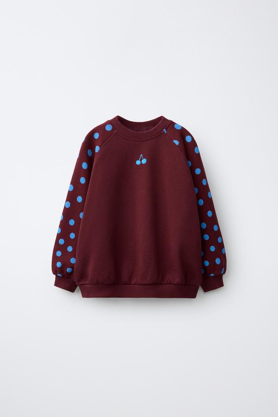 EMBROIDERED CHERRY POLKA DOT SWEATSHIRT - Burgundy by Zara - Image 0