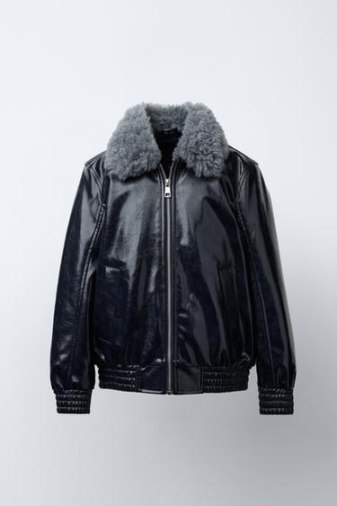 BOMBER JACKET WITH FAUX FUR COLLAR - navy by Zara