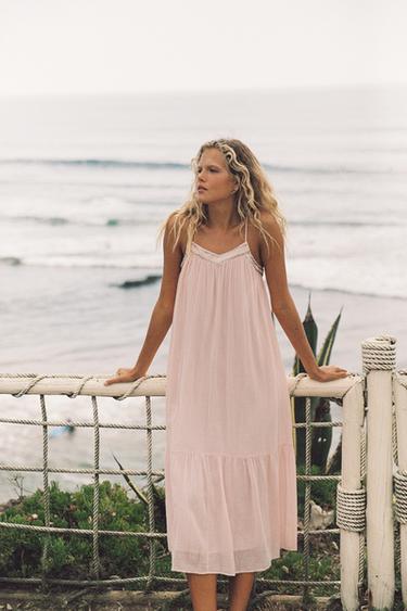 STUDDED CHIFFON MIDI DRESS - Neon orange by Zara