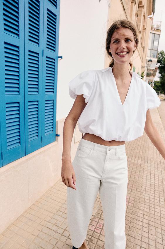 SHORT SLEEVE BALLOON SHIRT - White by Zara - Image 0