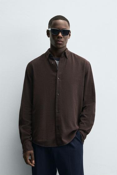 TEXTURED CHECK SHIRT - Brown by Zara